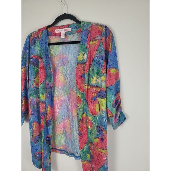 Leoma Lovegrove Cardigan XS Womens Printed Multicolor Open Front Ruch Sleeve - Picture 2 of 11